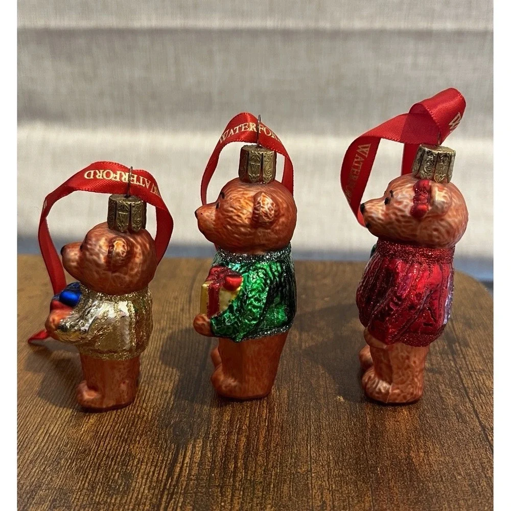 Waterford Holiday Heirlooms Set of 3‎ Teddy Bear Christmas Ornaments Luxury